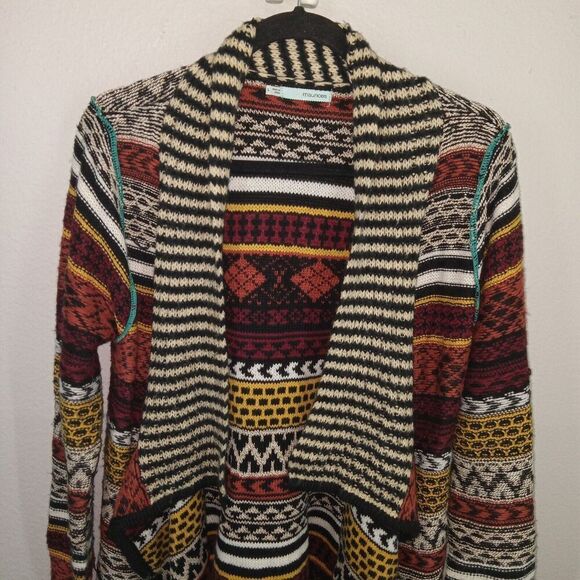 Maurices Multicolor AZTEC Open Front Draped Cardigan Sweater Women's Size Large - Picture 2 of 7
